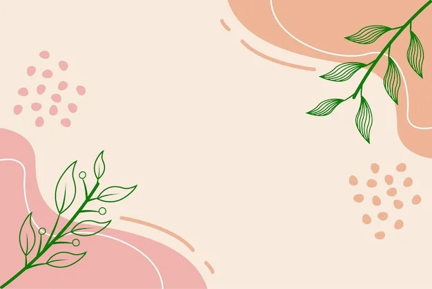 Hình nền PowerPoint đẹp với cành lá xanh và họa tiết pastel màu hồng đào trên nền kem tối giản
