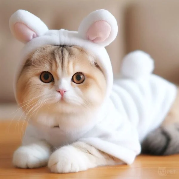 avatar con mèo mặc đồ thỏ trắng đáng yêu
