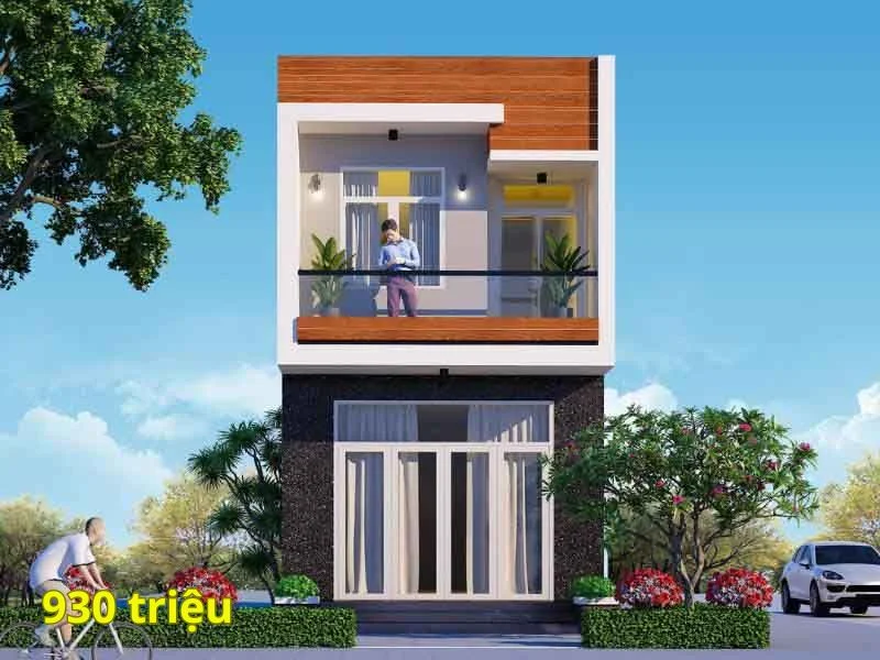 Thiết kế nhà 2 tầng tối giản sử dụng vật liệu tầm trung
