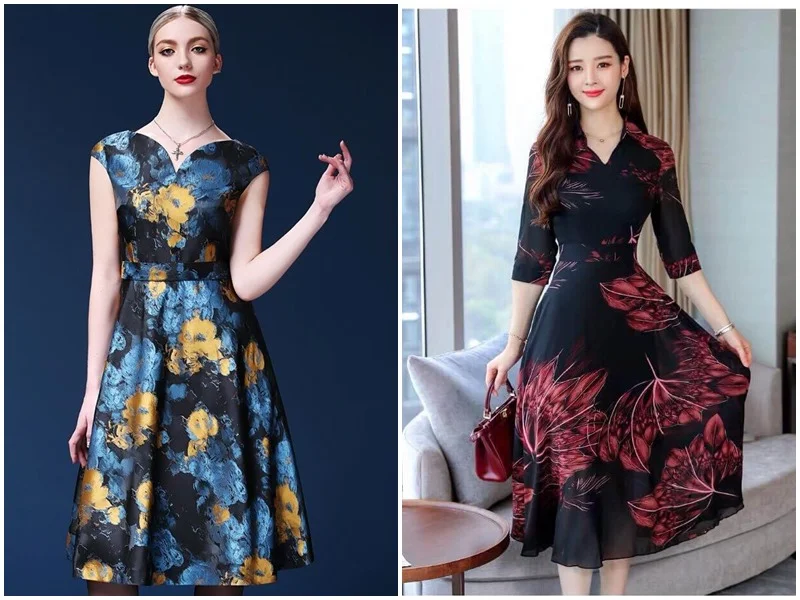 Những mẫu đầm xòe tuổi trung niên thanh lịch, sang trọng