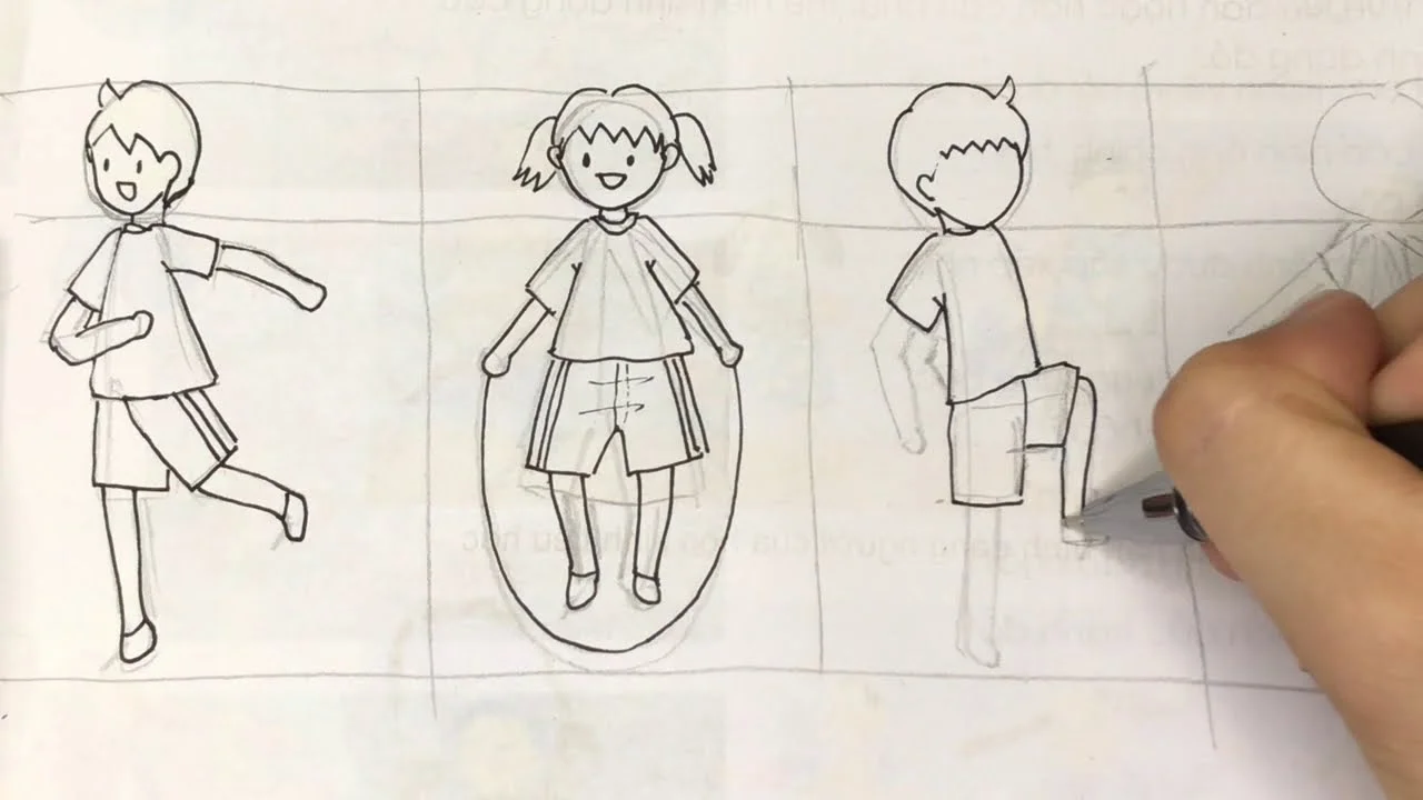 Vẽ một số hình dáng người (Mỹ thuật lớp 3) - Linh kid-Draw the body shape