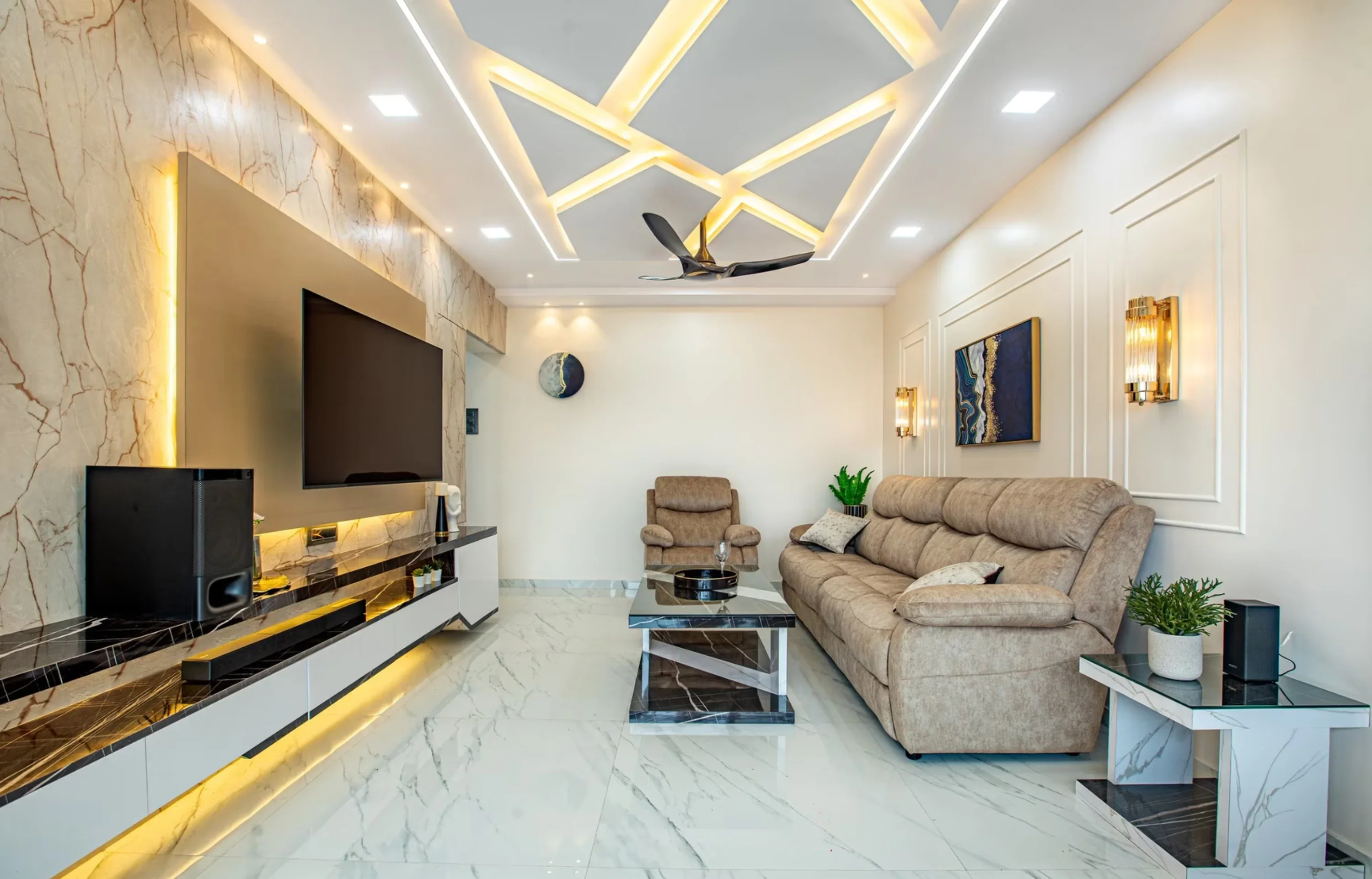 20+ mẫu trần thạch cao 3D phòng khách hiện đại 2026