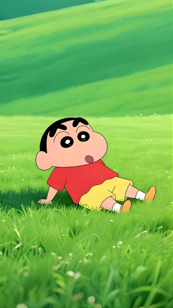 Hình nền Nohara Shinnosuke nằm trên cỏ