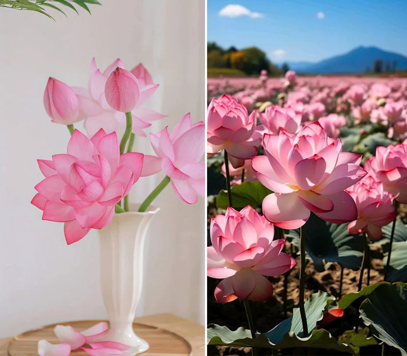 hình nền hoa sen hồng trong bình và ngoài đầm
