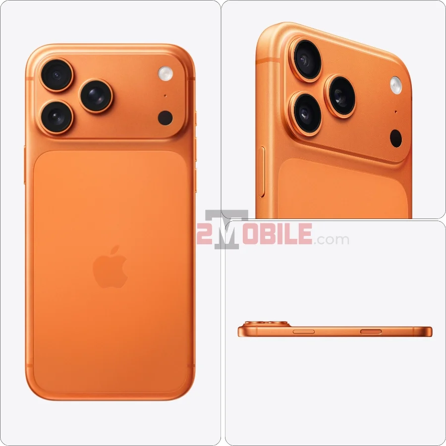 Hình iphone 17 pro max với thiết kế camera mới và màu cam cá tính