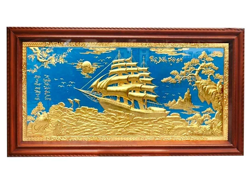 Tranh thuận buồm xuôi gió mạ vàng trên nền xanh